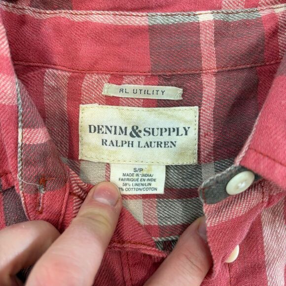 Denim & Supply Ralph Lauren Al Utility Womens Check Print Shirt Linen Pink S - Picture 3 of 10